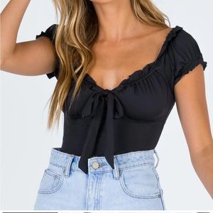 Princess Polly Black Tie Front Bodysuit